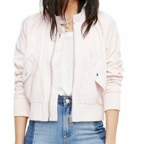 Free People | Midnight Satin Blush Bomber Jacket - Picture 1 of 7